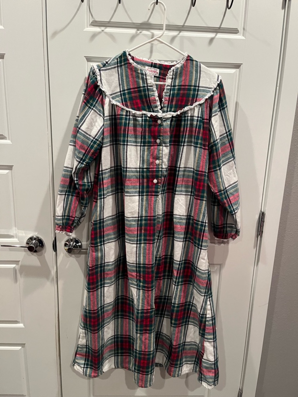 Lanz of Salzburg Plaid Cotton Ruffle-Yoke Nightgown